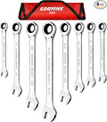 Egofine 8-Piece Ratcheting Wrench Set, Cr-V Steel SAE Wrench Set from 1/4" to 11/16", 72 Teeth Ratchet Wrench, 12 Point Open End & Box End Combination wrench set with Roll Up Pouch