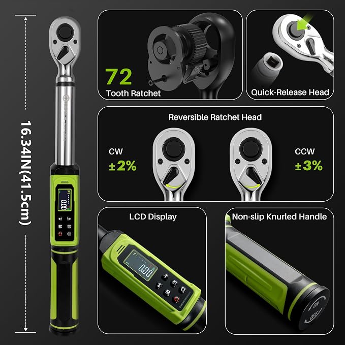 3/8" Digital Torque Wrench-1.5-99.6Ft.Lb for Car Motorcycle Repair | Electronic Torque Wrench 3/8 Drive(2-135N.m),Vibration Buzzer LED Indicator,±2% Accuracy Five Units for Bike Tire Auto Repair