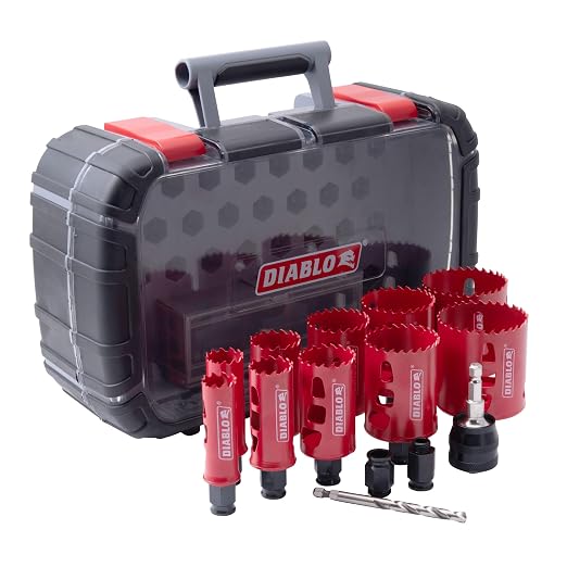 Diablo General Purpose Bi-Metal Hole Saw Set - Fits with Mandrel System - 10 Saw Cups, 1 Mandrel, 1 Pilot Bit, 2 Adaptor Nuts - DHS14SGP