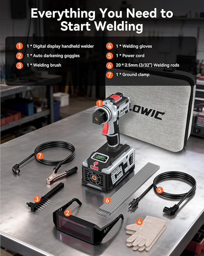 Portable Welding Machine:【2026 Next-Gen】110V Handheld Welder with Balanced Design, LCD Display & 3 Modes (MMA/Hot Start/Arc Force), 200A IGBT Inverter ARC Welder Gun Fits 1/16"-1/8" Rods, Gray
