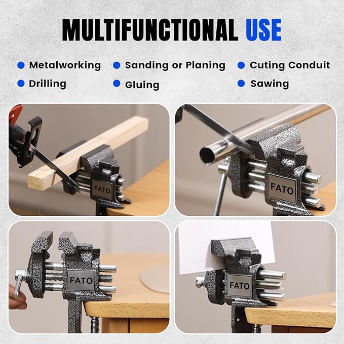 FATO 3” 360° Clamp-On Table Vise, 800LB Clamping Force