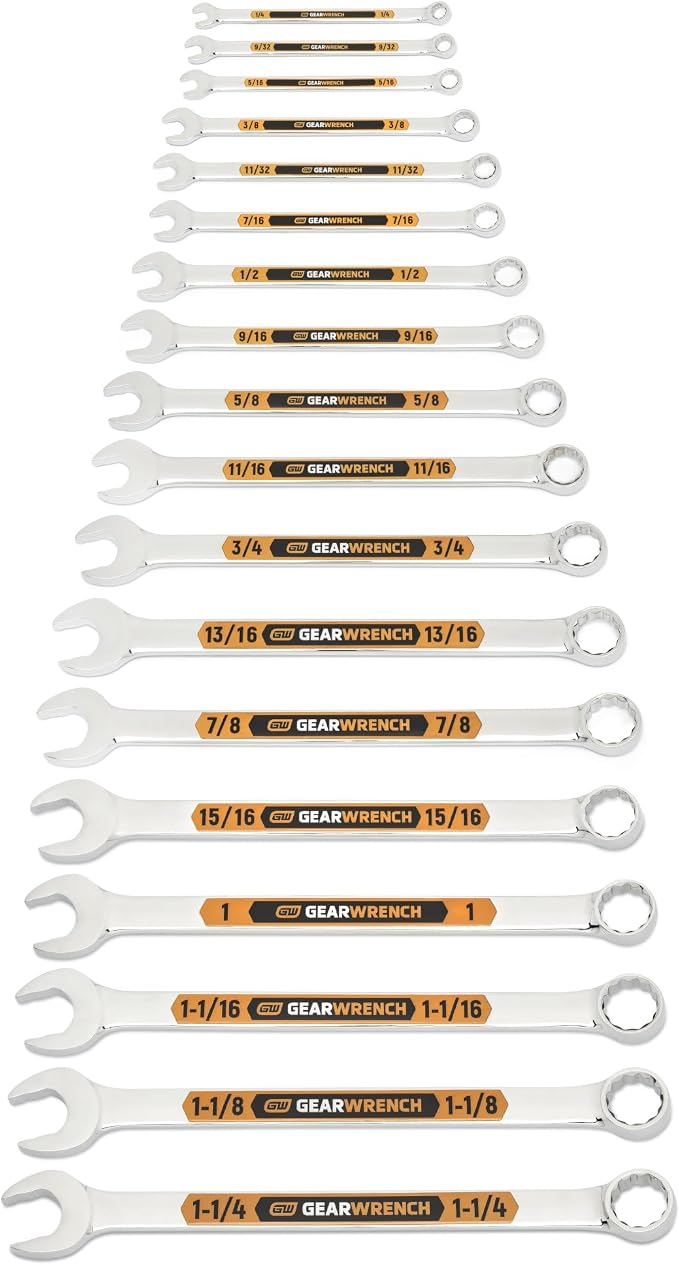 GEARWRENCH 18 Piece 12 Pt SAE Hi-Viz Combination Wrench Set w/Roll | 81917H