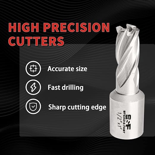 Annular Cutter Set 13 Pcs by S&F STEAD & FAST, Cutting Depth 1" Cutting Diameter 7/16" to 1-1/16" Inch, Mag Drill Bits Kit for Magnetic Drill Press, with 2 Pilot Pins
