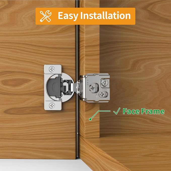 Chibery 50 Pack 1-1/2" Overlay 3D Soft Close Concealed Hinge for Face Frame Door, Smooth Slow Self Closing Hinges, Satin Nickel, Hidden 105° Open Angle Stainless Steel Hinge for Kitchen Cabinet Door