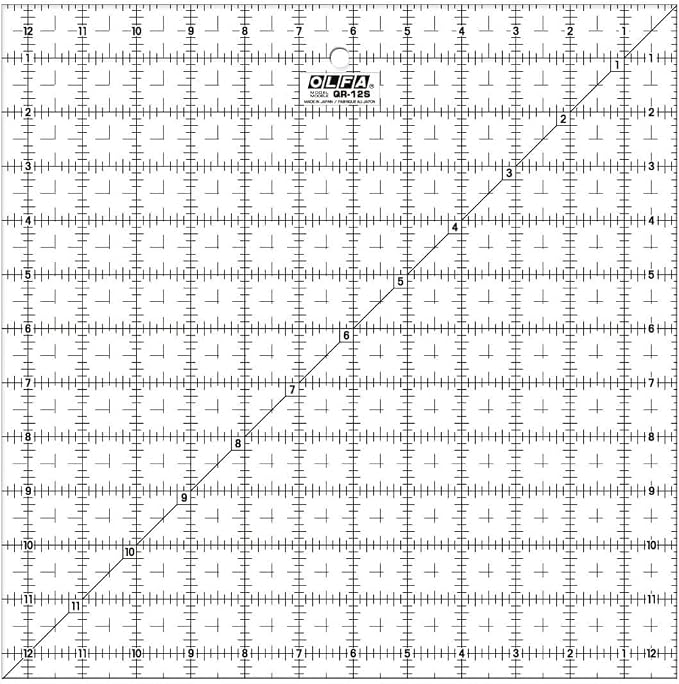 OLFA 12 1/2" x 12 1/2" Frosted Acrylic Ruler (QR-12S) - Non Slip Square 12.5x12.5 Inch Acrylic Ruler with Grid for Cutting Fabric, Sewing, Quilting, & Crafts