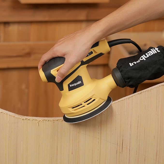 Random Orbital Sander, 2.4Amp 5-Inch Corded Palm Sander, Max 13000 OPM Electric Drywall Sander with 6 Variable Speed, 15Pcs Sandpapers and Dust Bag for Woodworking Sanding Polishing