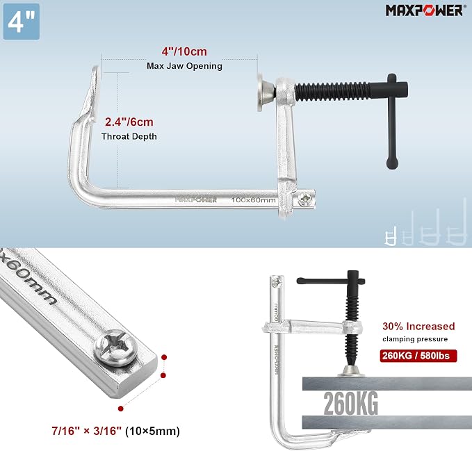 MAXPOWER 4-pieces Light Duty F Clamps Set, Jaw Opening 4" 8" 8" 12"