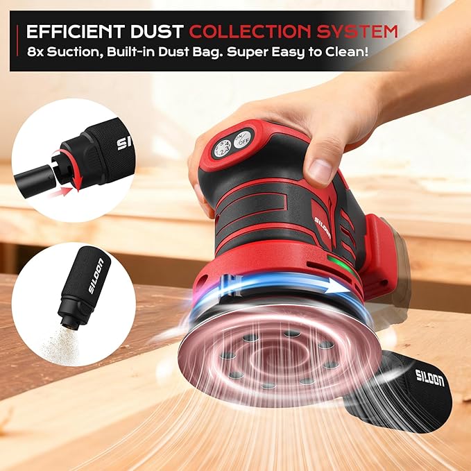 Cordless Random Orbital Sander Compatible for Mik 18V Max, 5-Inch Brushless Electric Palm Sander with 19000 RPM & Dust Collector, 6 Variable Speed, 18 Pcs Sandpaper for Sanding (No Battery)