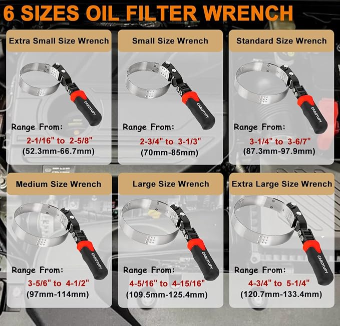 7pcs Oil Filter Wrench Set, Stainless Steel Adjustable Oil Filter Removal Tool Set 2-1/16"-5-1/4", Oil Wrench Tool Set with Oil Funnel for Automotive Oil Change