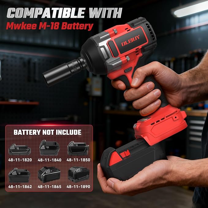 OLIBUY Cordless Impact Wrench for Mwkee M-18 Battery, 1106Ft-lbs (1500N.m) 1/2 Electric Impact Driver, 3 Speed High Torque Impact Gun with 6 Sockets, Impact Wrench for Car Home Mower (No Battery)