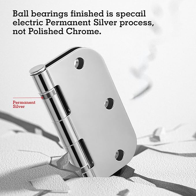 18 Pack Ball Bearing Round Polished Chrome Door Hinges 3.5 Inch 5/8" Radius Anti Squeak Interior 3-1/2"Flat Bifold Standard Bedroom Indoor for Doors 3 ½" Hardware Essentials Home Decor Accessories