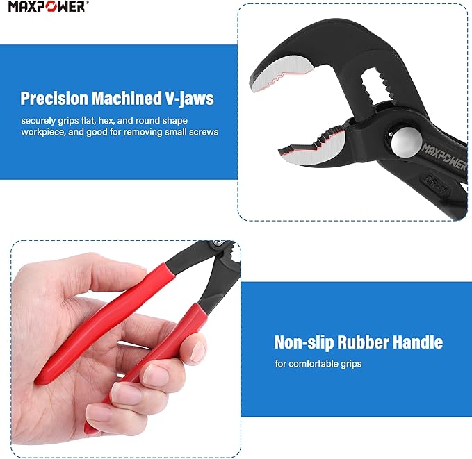 MAXPOWER 7 inch Water Pump Pliers, with 0.98 inch Jaw Capacity Opening Push Button Adjustable Pliers