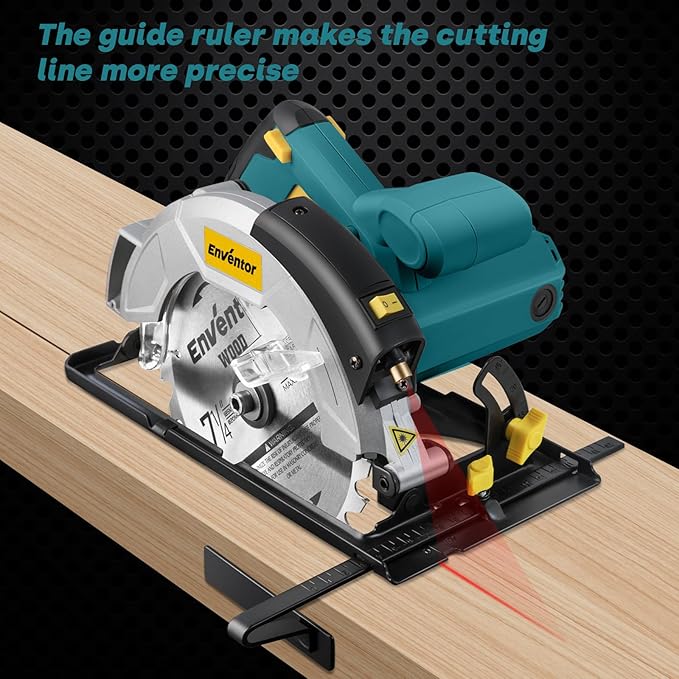 Enventor 7-1/4-Inch Circular Saw, 10A Pure Copper Motor Electric Circular Saws with Laser Guide, 2 Blade Saws (40T/24T), Adjust Cutting Angle from 0° to 90°, Single Handed Bevel, 5800RPM, Blue