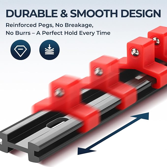 Reniteco 6-Pack Socket Organizer Set, 1/4" x 32 3/8" x 30 1/2" x 24 Clips | 86 Clip Capacity, Havy-Duty ABS Socket Rails, Removable Clips, Drive Socket Storage, Toolbox Drawer or Wall Mount