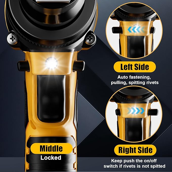 Cerycose Rivet Gun Compatible with Dewalt 20V Battery, Cordless Rivet Tool with 3 Size (1/8", 5/32", 3/16") Aluminum Rivets, Brushless Motor Rivet Gun Kit Nose Piece, No Battery
