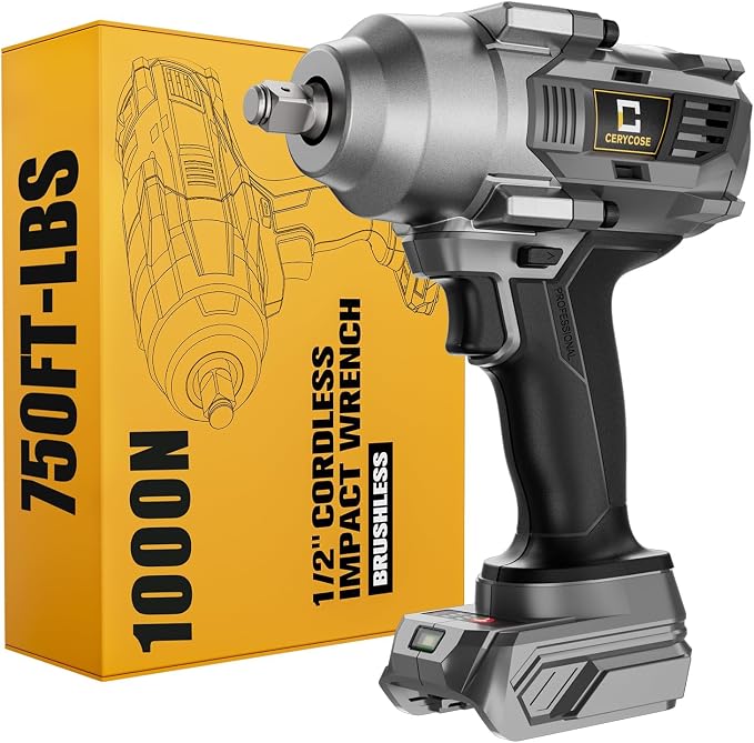 Cordless Impact Wrench 1/2 inch Compatible with Dewalt Battery, 750FT-LBS (1000N.m) Brushless Electric Impact Gun Includes LED Work Light, High Torque Impact Driver, Bare Tool Only