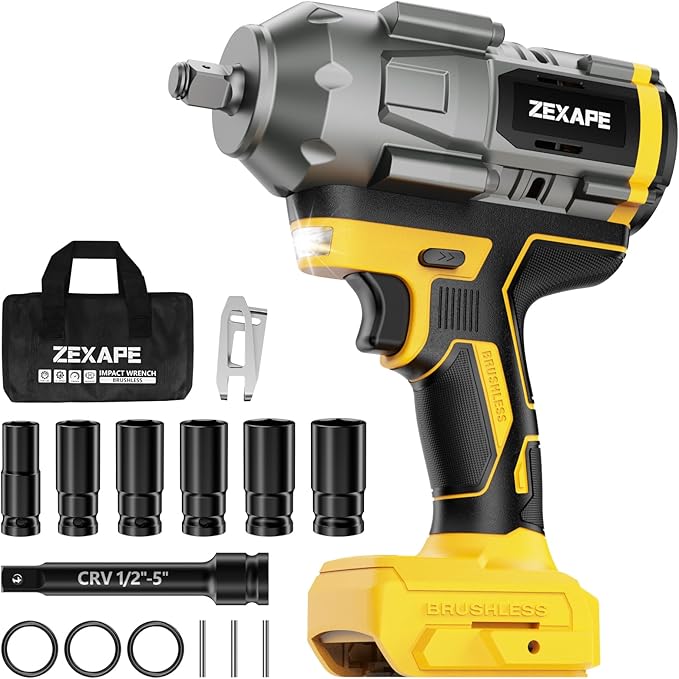 Cordless Impact Wrench 1/2 inch for Dewalt Battery, Impact Wrench 1360N.m(950Ft-lbs) High Torque Brushless Electric Impact Gun, Power Impact Driver with 3-Mode Speed, LED Work Light(no battery)