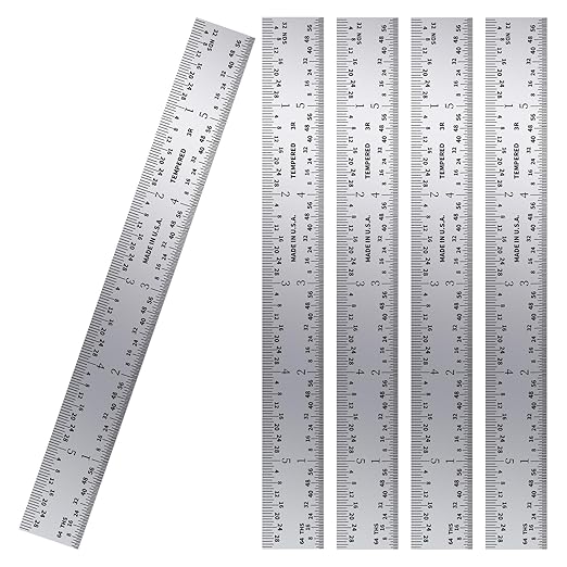 PEC Tools Made in USA Machinist Rule, 6" Rigid Steel Rule (5 Pack), Satin Chrome Finish, Markings 1/32", 1/64", 1/10", 1/50",