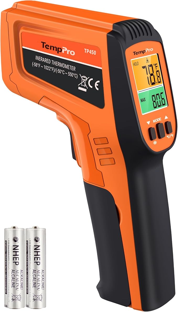 TempPro TP450 2 Laser Temperature Gun for Cooking, 16:1 D:S Ratio Infrared Thermometer Gun for Pizza Oven, Laser Thermometer Gun with Adjustable Emissivity Temp Gun -58 to 1022℉(Previously ThermoPro)