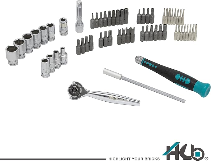 HB 61-Piece 1/4" Drive Socket & Bit Set, 90-Tooth Swivel Head Ratchet Kit