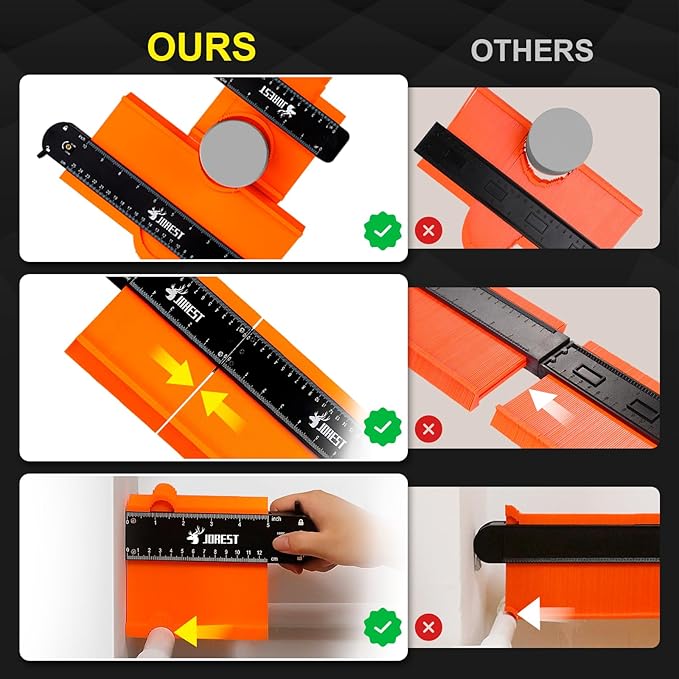 JOREST Connectable Contour Gauge (10+5 Inch), Gifts Ideas for Men Dad Handyman Husband Him, Shape Profile Duplicator with Lock, Outline Angle Measuring Tool, Template Tool, Tile Flooring, Scribe Edge
