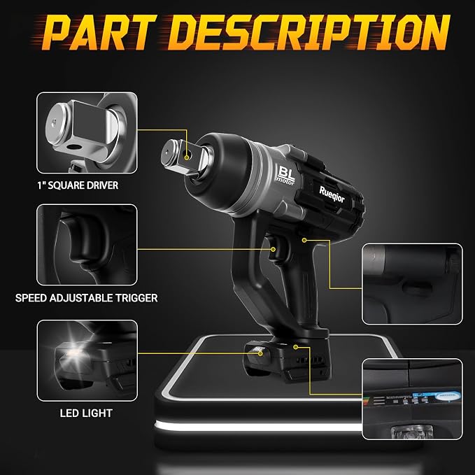 Cordless Impact Wrench 1" Compatible with DeWalt 20V Battery, Impact Wrench 2250FT-LBS(3000N.m) High Torque Brushless Electric Impact, Power Impact Driver for Car, Truck (No Battery)