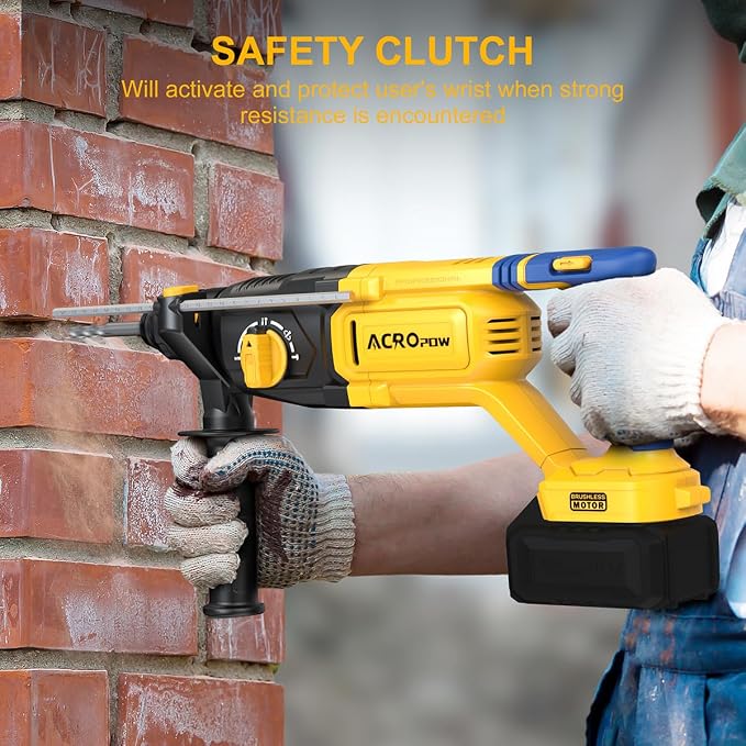 SDS-Plus Cordless Rotary Hammer Drill for Dewalt 20V Battery，Brushless Motor, Safety Clutch, 4 Functions, LED Light with Vibration Control, 5 Drills with Carry Bag(No Battery)