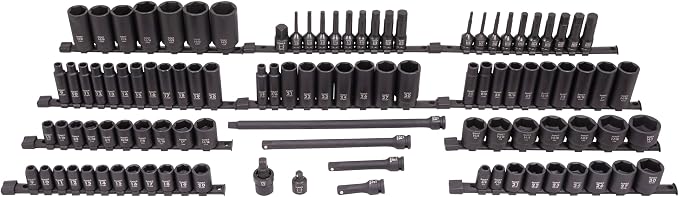 SUNEX 26102 1/2" Drive SAE & Metric 6 Point Standard & Deep & Hex Bit Master Impact & Bit Socket Set, 102-Piece