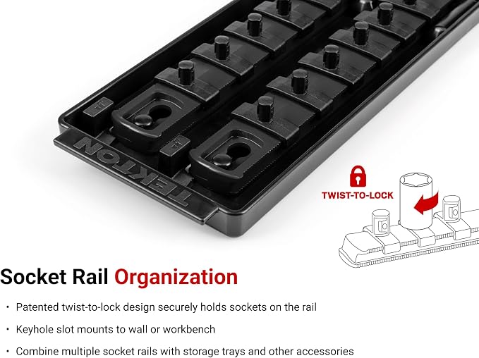 TEKTON 1/4, 3/8, 1/2 Inch Drive 6-Point Socket Set, 214-Piece | SHD99202 | (5/32 - 1-1/2 in., 4 - 38 mm), Shallow and Deep, Socket Rail