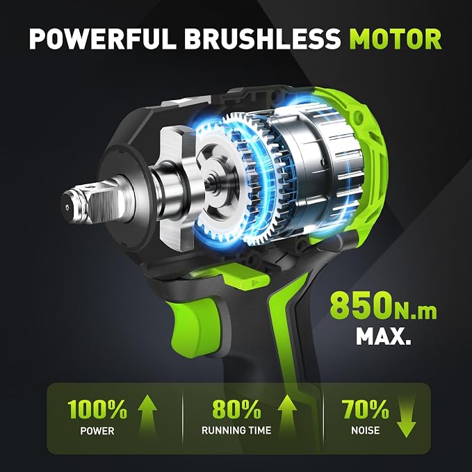 Cordless Impact Wrench 1/2" for Ma-kita 18V Battery(Tool Only) | 630Ft-lbs (850Nm) High Torque Impact Driver,Electric Brushless Impact Gun W/ 3-Speed,4 Cr-V Sockets,LED Light for Car,Truck