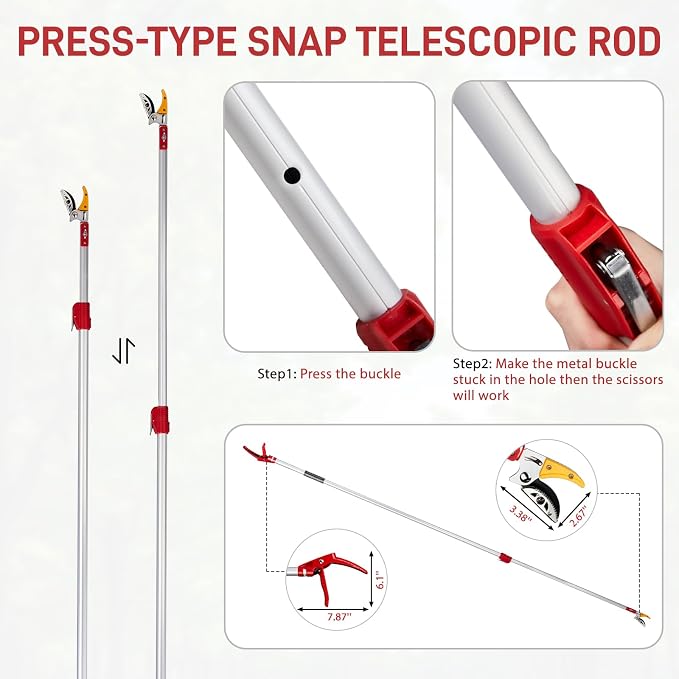 VINGLI 4-in-1 Telescopic Tree Trimmer, Extendable Pole Pruner with Adjustable Handle, Safety Lock & Removable Saw Blade, Branch Cutter, Fruit Picker, Cutting Diameter Up to 1/2 Inch (5.9-9.8FT)