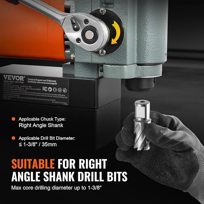 VEVOR Low Profile Magnetic Drill Press, 1300W Mag Drill, Light Weight Portable Mag Drilling Machine with Cooling Device and Overload Protection, Mag Press for Equipment Installation, Industrial