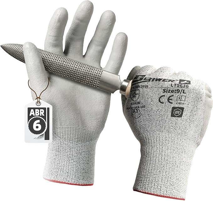 Schwer Safety Work Gloves with Certified Level 6 Abrasion Resistance, ANSI A2 Cut Resistant Gardening & Fishing Gloves with Grip, General Working Gloves for Construction, Mechanic, LT5636, L
