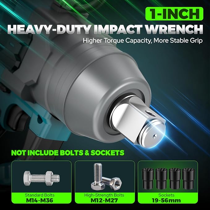 Cordless Impact Wrench 1 Inch, 3000N.m High Torque Impact Wrench Heavy Duty with Auxiliary Handle, Brushless Electric Impact Gun, 2x 5.5Ah Battery, Variable Speeds for Car Tire Lug Nut Removal Tool