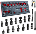 1/4" Drive Universal Impact Socket Set, 18 Piece Swivel Socket Set, Universal Joint Wobble Socket 6-Point, Metric, 5-15mm, Cr-Mo, with Extension Bars, Socket Adapter, Drill Bit Adapter