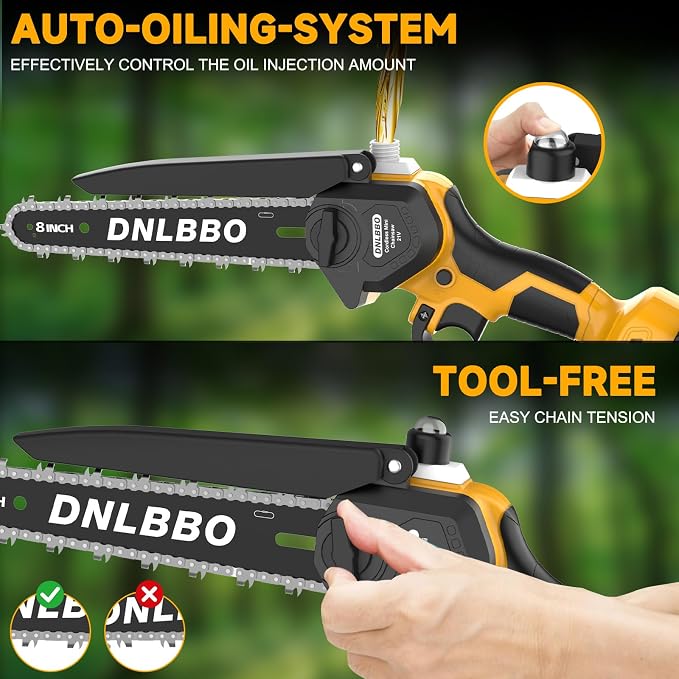 Mini Chainsaw Cordless, 8 IN Brushless Electric Chainsaw for Wood Cutting | 1*4000mAh Battery, Auto Oiler, 1000W Powerful Handheld Chain Saw for Branch Trimming, Garden Tools Gift for Men Dad Husband