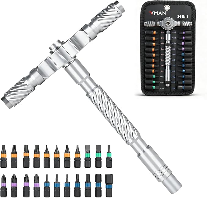 VMAN Ratchet Screwdriver Set, magnetic Screwdriver sets, S2 Steel Bits, DIY Combination Flexible Shaft, Suitable for Furniture Assembly, Precision Electrical Appliance Repair, Bicycle Tools