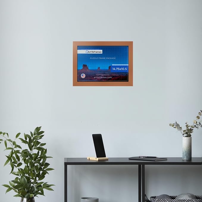 ArtToFrames Puzzle Frame for Buffalo Games 48, 72, 100 Piece Jigsaw Puzzles, 14.75x10.5 Inch (37x27 cm), Burnt Umber Engineered Wood with Regular Glass, Ready to Hang Puzzle Display