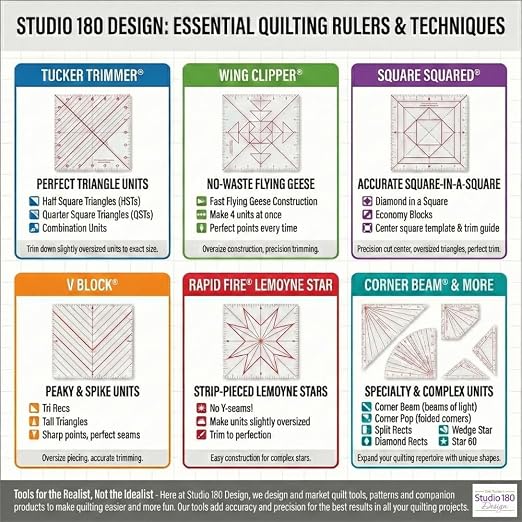 Studio 180 Design | Deb Tucker’s | Wing Clipper™ Quilting Tool – Trim Down for Perfect Flying Geese Units Every Time | 10 Sizes, Oversize & Trim Method, Acrylic Ruler
