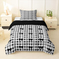 Feelyou Bow Checkered Comforter Set Toddler Size Chic Grid Bowknot Bedding Set for Kids Boys Girls Girly Black Duvet Quilt Bedroom Decor Microfiber 2 Pcs with 1 Pillow Cases
