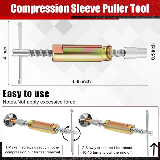 5 Pcs Angle Stop Wrench Kit Plumbing Tool, Compression Sleeve Puller for 1/2" Compression Fittings, Ferrule Puller Removal Tool for 1/2" Copper Tubing Nut, 4-way Multi-functional Utility Key