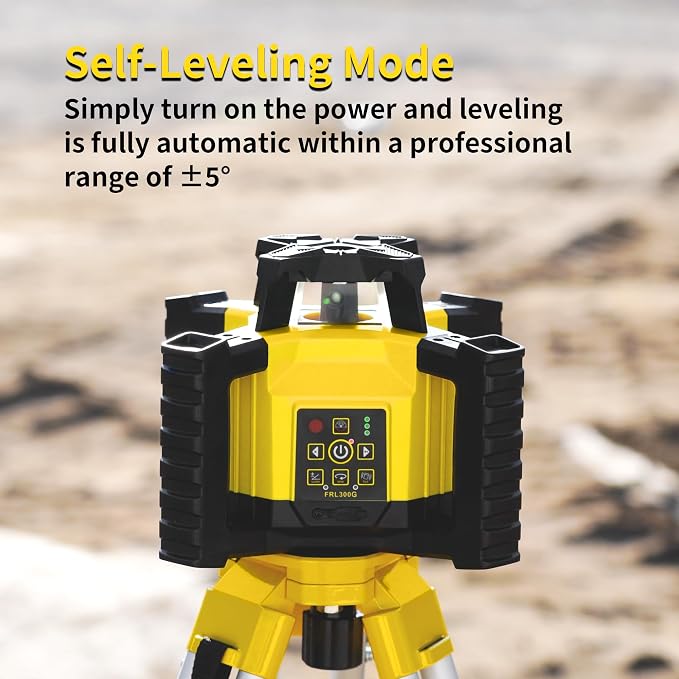 Firecore Self-Leveling Rotary Laser Level Kit, Horizontal/Vertical with Plumb Spot, 1969-Foot Range, Green Beam 360 Degree Construction Laser, Rechargeable Battery and Remote Control Included -FRL300G