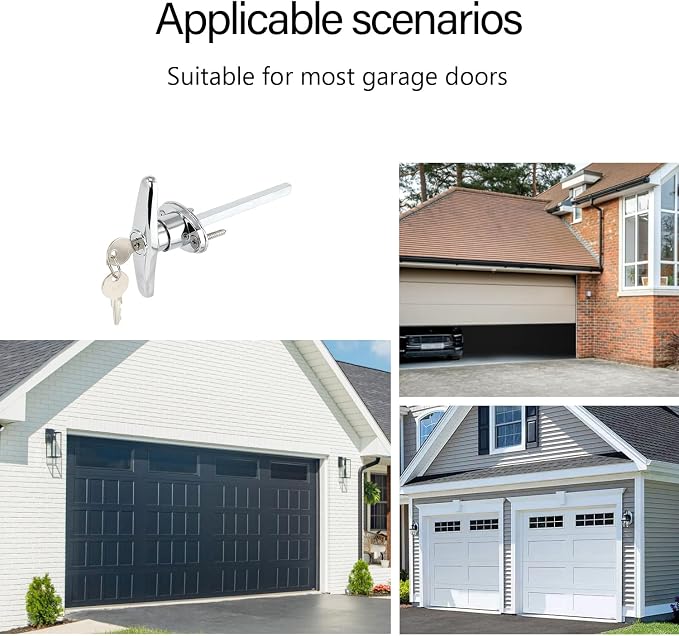 Garage Door T-Handle Replacement Lock, Universal Replacement Hardware Garage Locking with 2 Keys, 1 Pack