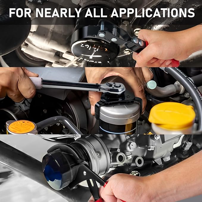 KOOPOOL Oil Filter Wrench Set, 8 Piece Adjustable Oil Filter Pliers 2-3/4" to 5-1/4", 9" & 12" Universal Oil Filter Removal Tool with 1/2" to 3/8" Adapter, Organized in Storage Case (8-Piece Set)