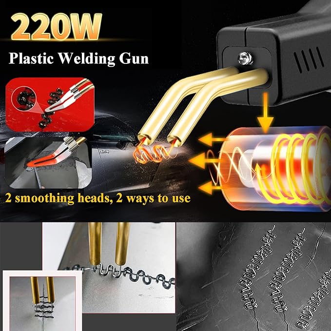 Upgraded 220W Plastic Welder, 2 in 1 Plastic Welding Repair Welder Kit 1000PCS Hot Stapler Soldering Gun with 100PCS Plastics Welding Rods Car Bumper Repair Kit for Most Plastics(Black)