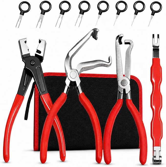 5 Pcs Electrical Disconnect Pliers for Cars,Hose Clamp Pliers,Automotive Electrical Connector Disconnect Tool,Connector Separator for Car, Truck Repair & 8PCS Terminal Removal Tools