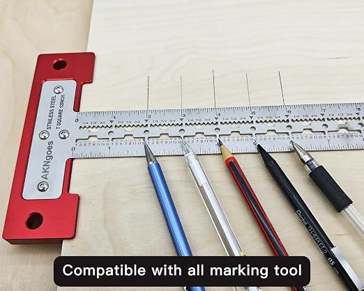 Precision Scriber T Square Ruler, T Square with Support Lips, Built in Scribe Notches, Stainless Steel Architect Ruler for Carpenter Work, Layout and Measuring Tools - 24inch