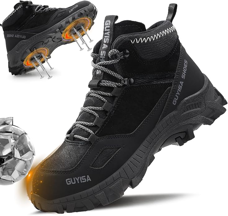 GUSAYEX Steel Toe Boots for Men Puncture Resistant Safety Work Boots with Kevlar Midsole Industrial Lightweight Men's Work & Utility Protective Shoes for Construction Warehouse Factory