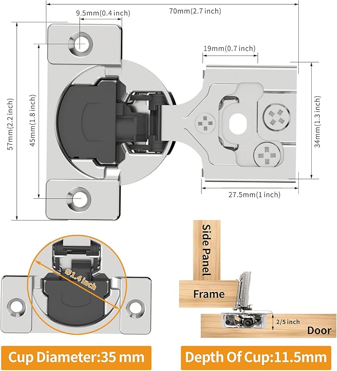 Chibery 6 Pack 3/8" Overlay 3D Soft Close Concealed Hinge for Face Frame Door, Satin Nickel Finish, Stainless Steel Material