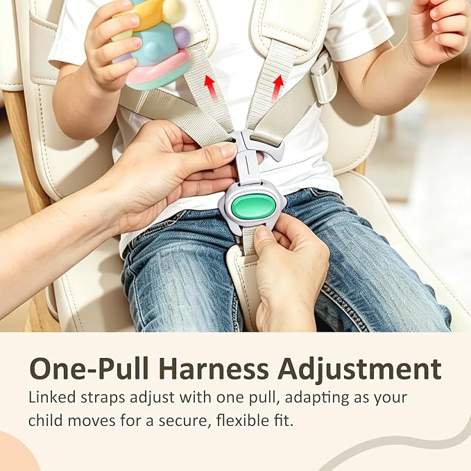 Toddler Booster Seat for Dining Table,Kitchen Chair Booster Cushion | Non-Slip Booster Seat with Backrest and 5 Piont Harness, PU Waterproof Travel Baby Booster Increasing Cushion